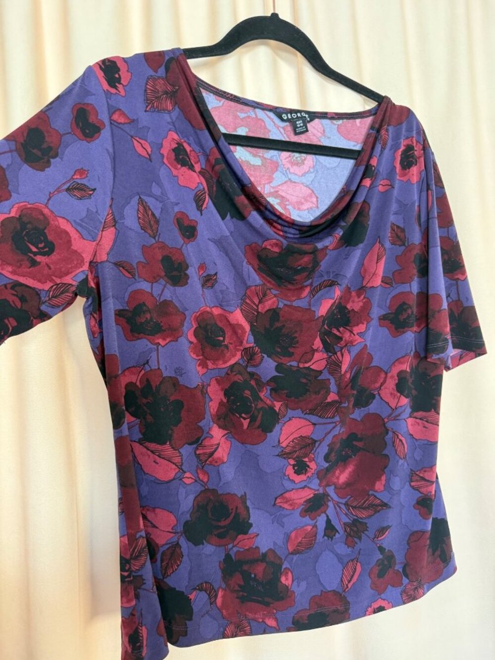 George Womens Floral Print Cowl Neck Top XL Purple & Red Romantic Whimsygoth